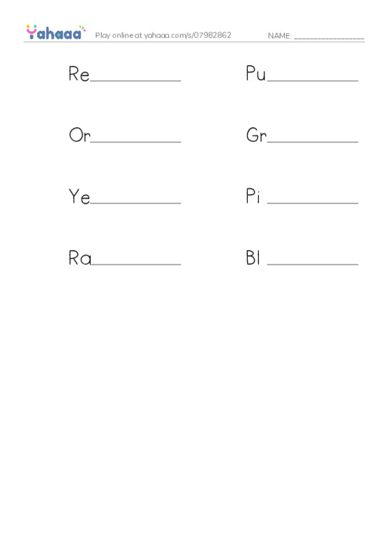 Write the word rows worksheet for Colours