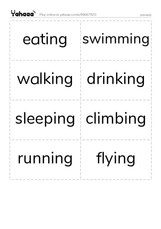 Word flashcards worksheet for animals