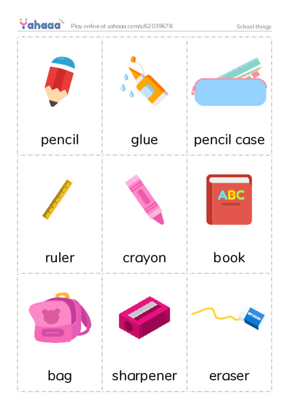 Picture flashcards worksheet for School things