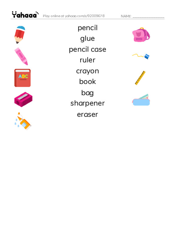 Match both sides worksheet for School things