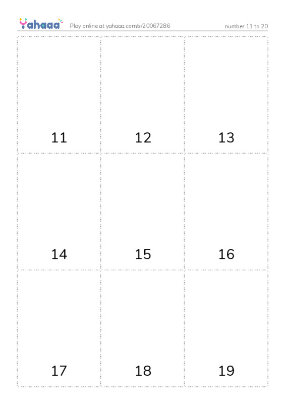 Picture flashcards worksheet for number 11 to 20