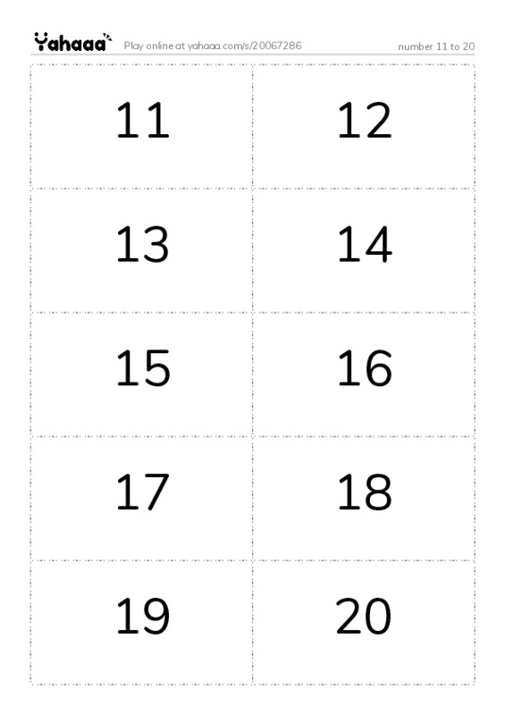 Word flashcards worksheet for number 11 to 20