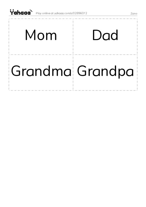 Word flashcards worksheet for Zano