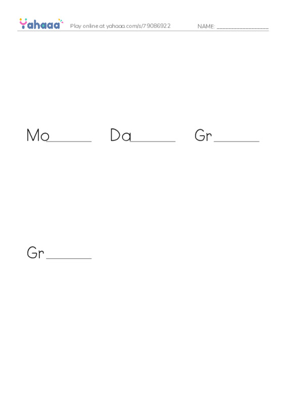 Finish the word worksheet for Zano