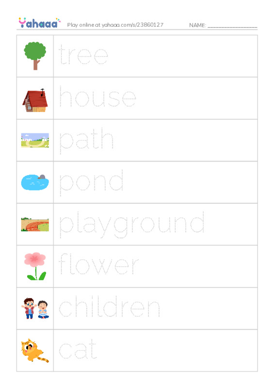 Picture and word rows worksheet for Polly Gets Out