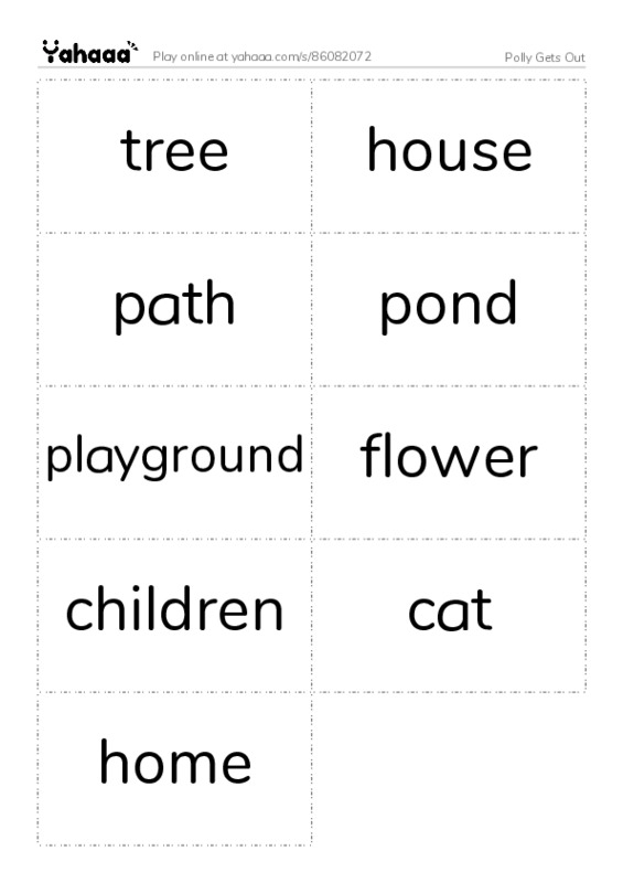 Word flashcards worksheet for Polly Gets Out