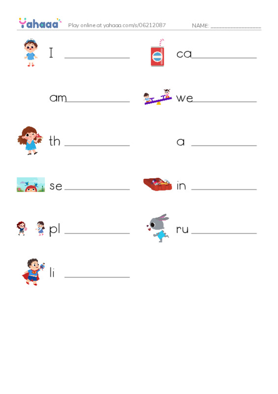 Write the word rows worksheet for I, can, am and 8 more