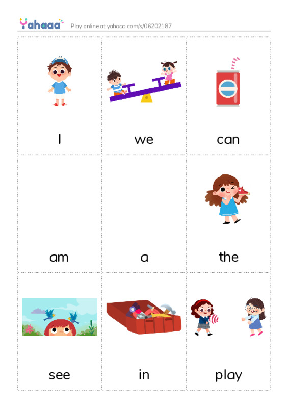 Picture flashcards worksheet for I, we, can and 8 more