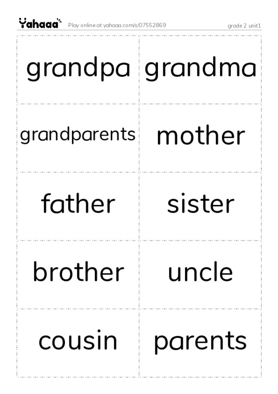 Word flashcards worksheet for grade 2 unit1