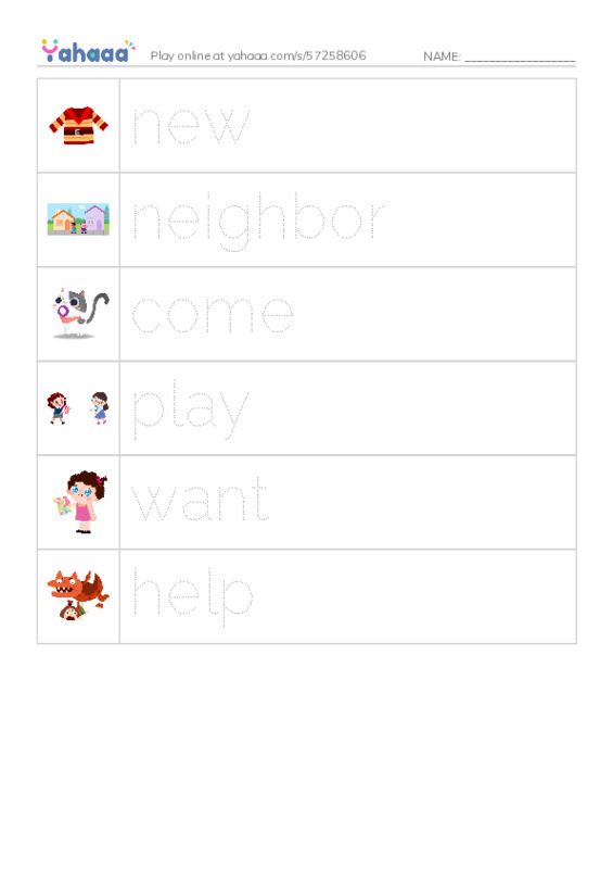 Picture and word rows worksheet for G2u1l3