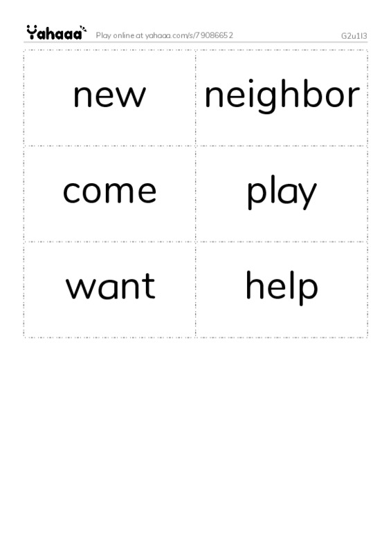 Word flashcards worksheet for G2u1l3