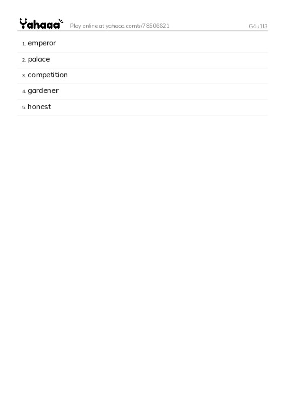 Word list with meanings worksheet for G4u1l3