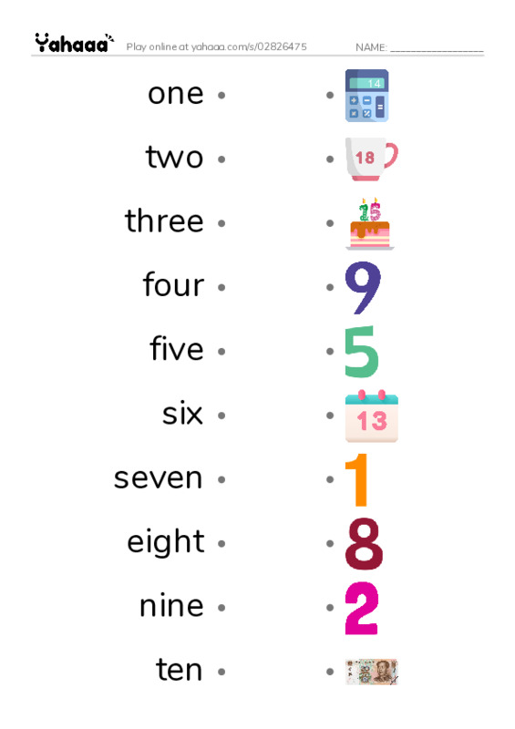 Draw a line to match worksheet for Number 1 - 20