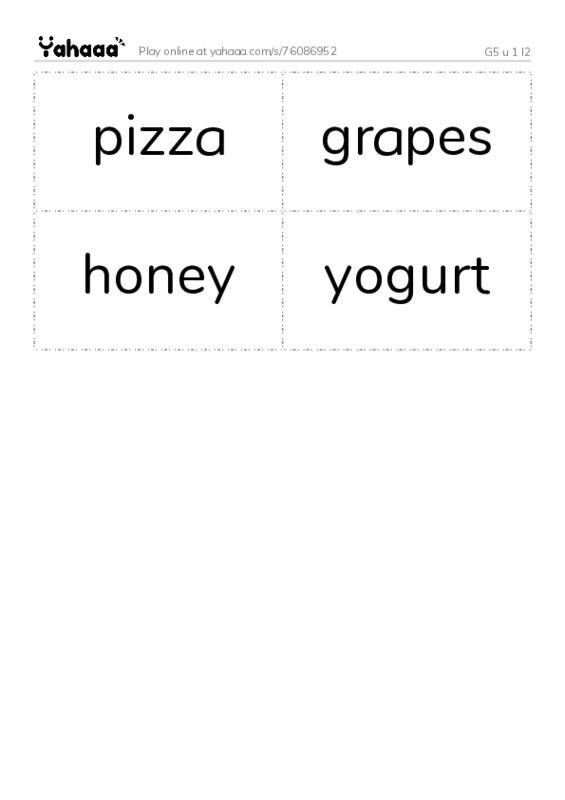 Word flashcards worksheet for G5 u 1 l2