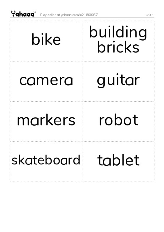 Word flashcards worksheet for unit 1