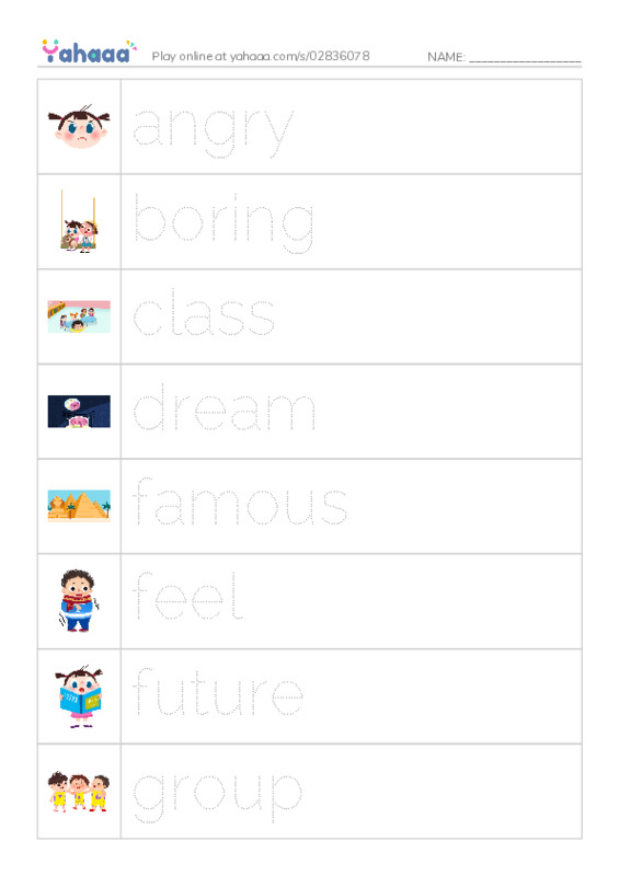 Picture and word rows worksheet for 1000 words book 2 unit 1