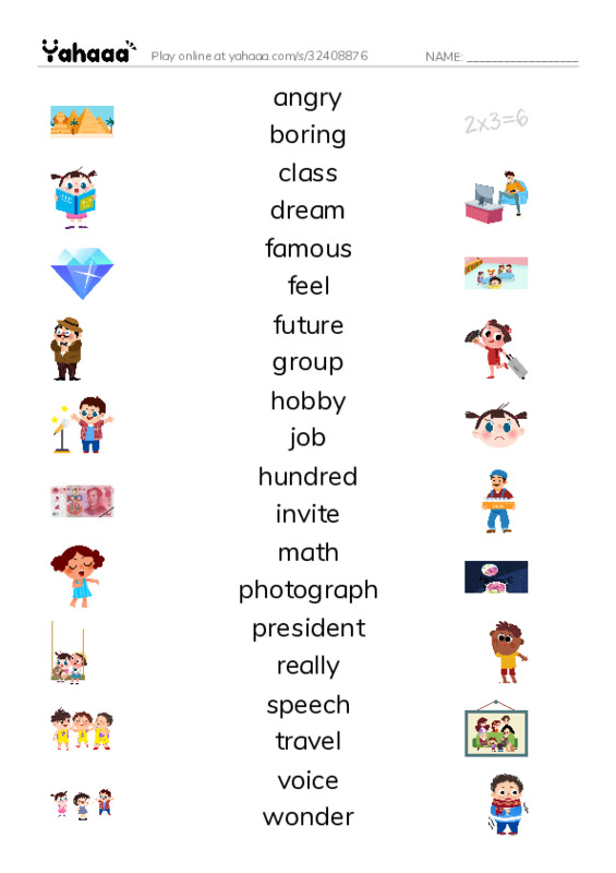 Match both sides worksheet for 1000 words book 2 unit 1