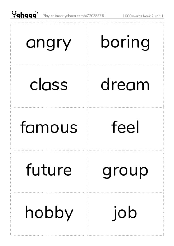 Word flashcards worksheet for 1000 words book 2 unit 1