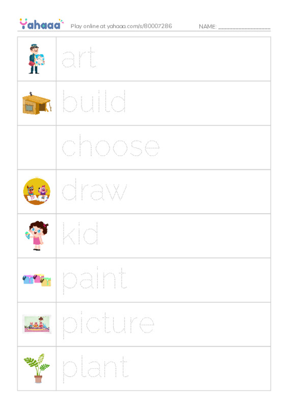 Picture and word rows worksheet for 1000 words book 2 unit 3