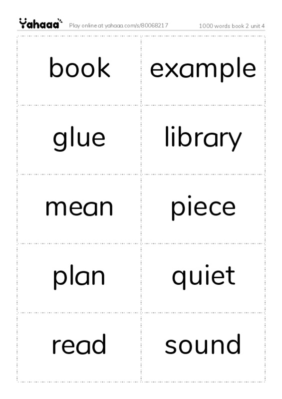 Word flashcards worksheet for 1000 words book 2 unit 4