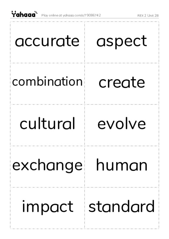 Word flashcards worksheet for REX 2 Unit 2B