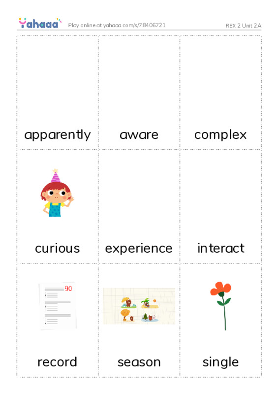 Picture flashcards worksheet for REX 2 Unit 2A