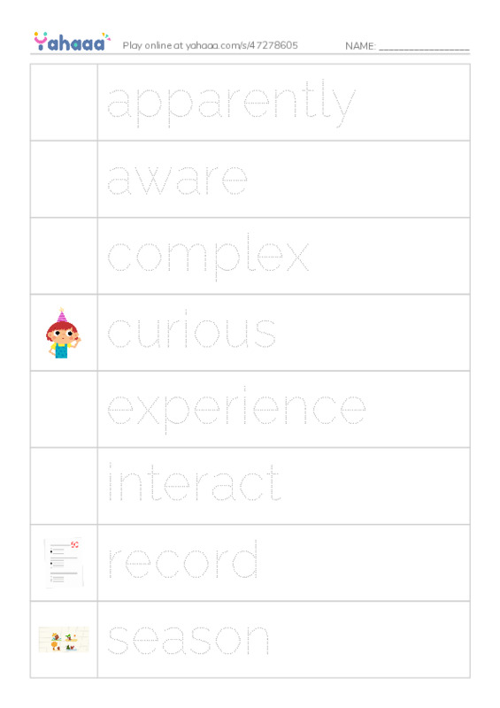 Picture and word rows worksheet for REX 2 Unit 2A
