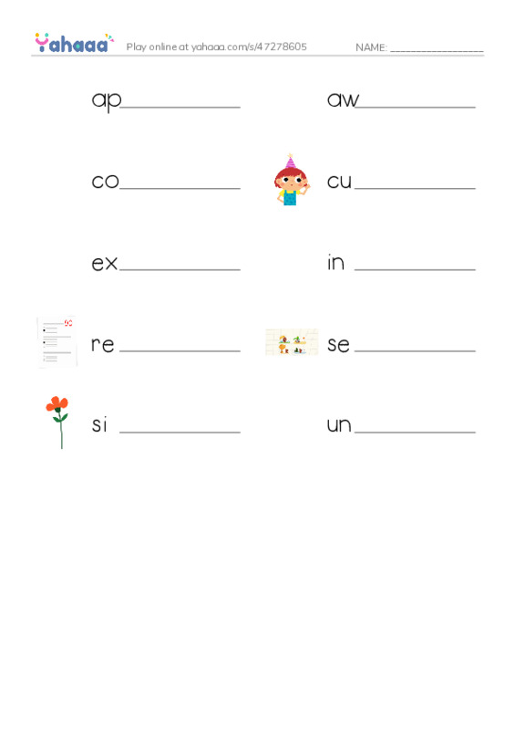 Write the word rows worksheet for REX 2 Unit 2A