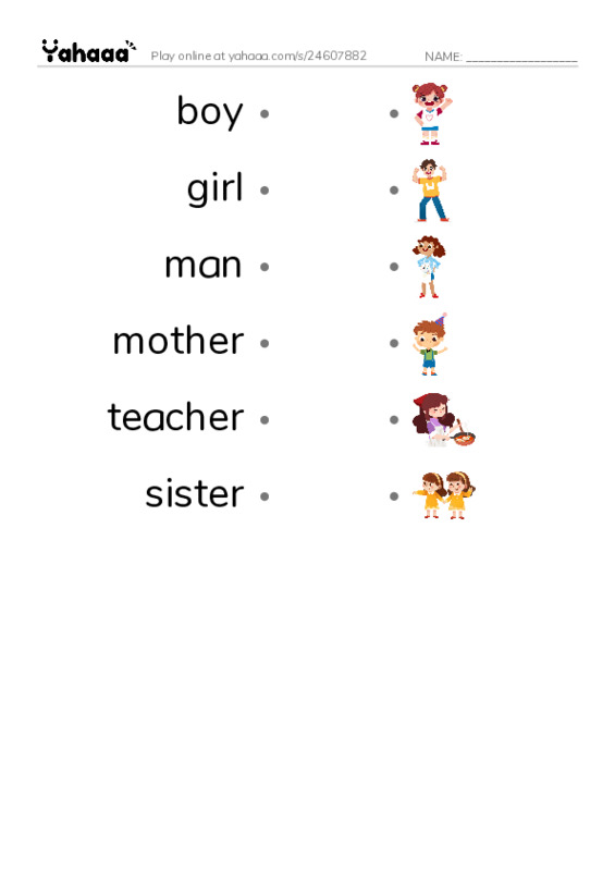 Draw a line to match worksheet for people