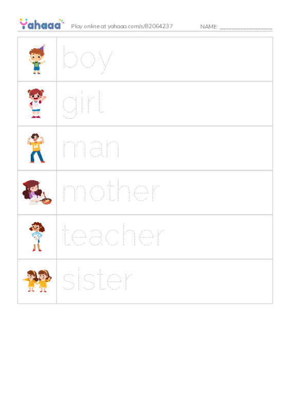 Picture and word rows worksheet for people