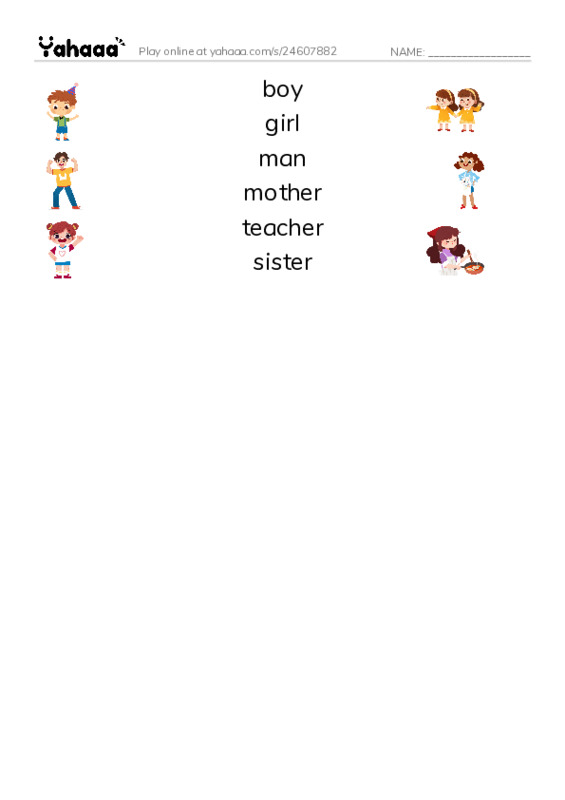 Match both sides worksheet for people