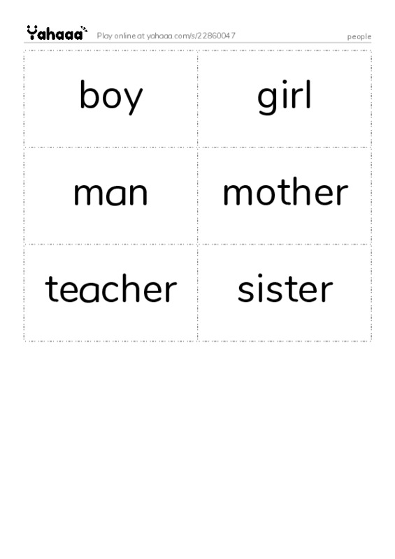 Word flashcards worksheet for people