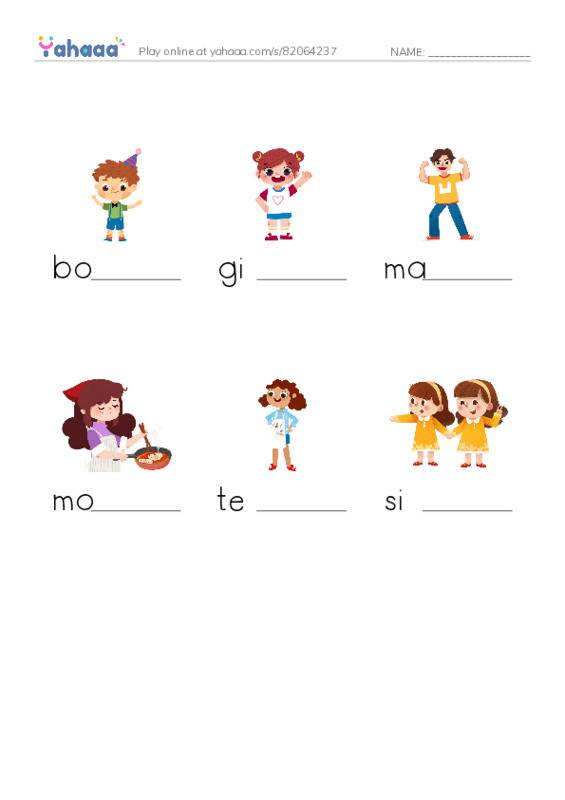 Finish the word worksheet for people