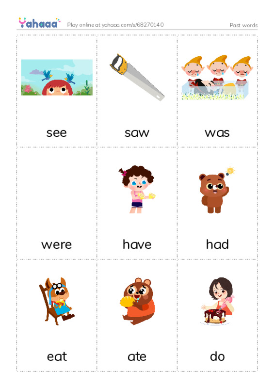 Picture flashcards worksheet for Past words