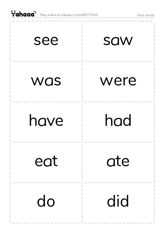 Word flashcards worksheet for Past words