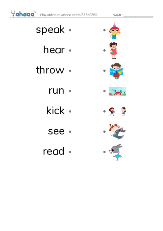 Draw a line to match worksheet for verbs2