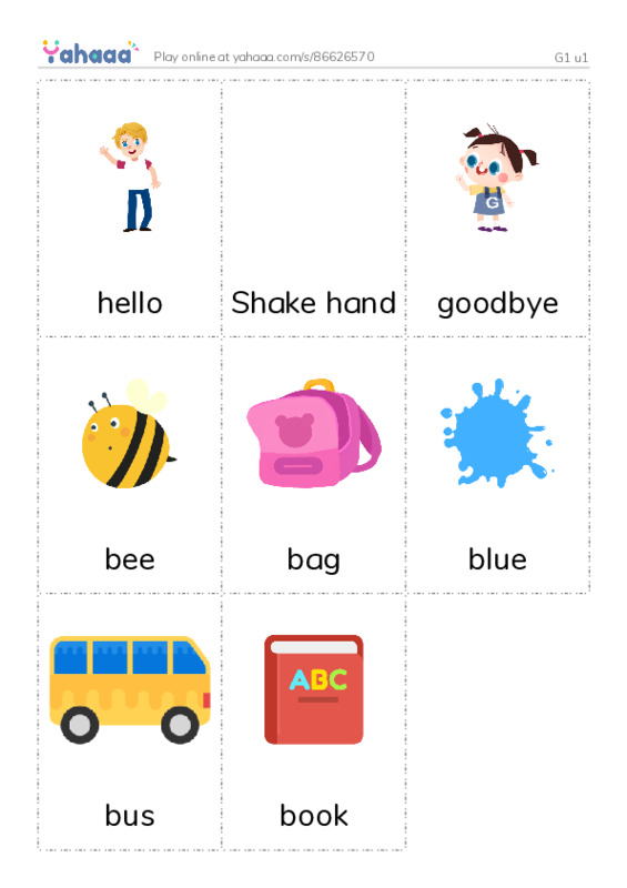 Picture flashcards worksheet for G1 u1