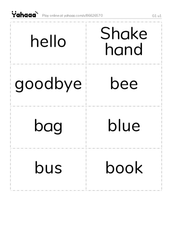 Word flashcards worksheet for G1 u1