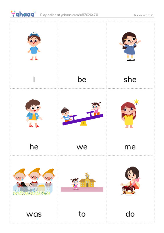 Picture flashcards worksheet for tricky words1