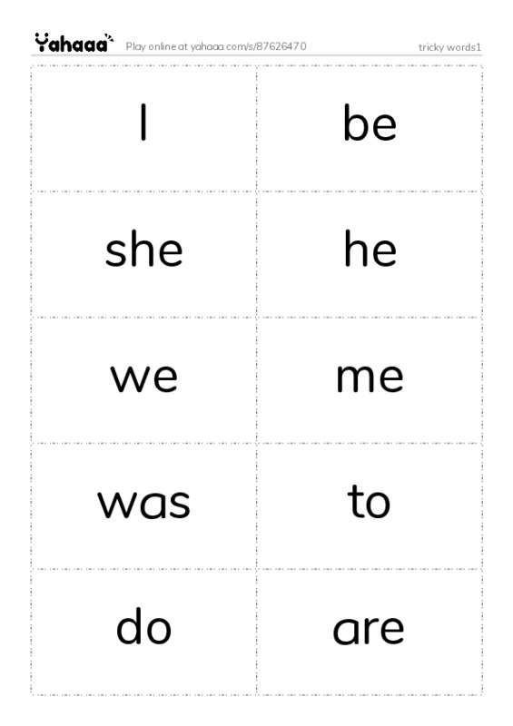 Word flashcards worksheet for tricky words1