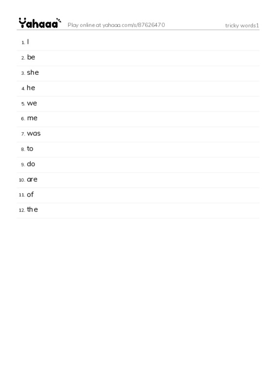 Word list with meanings worksheet for tricky words1