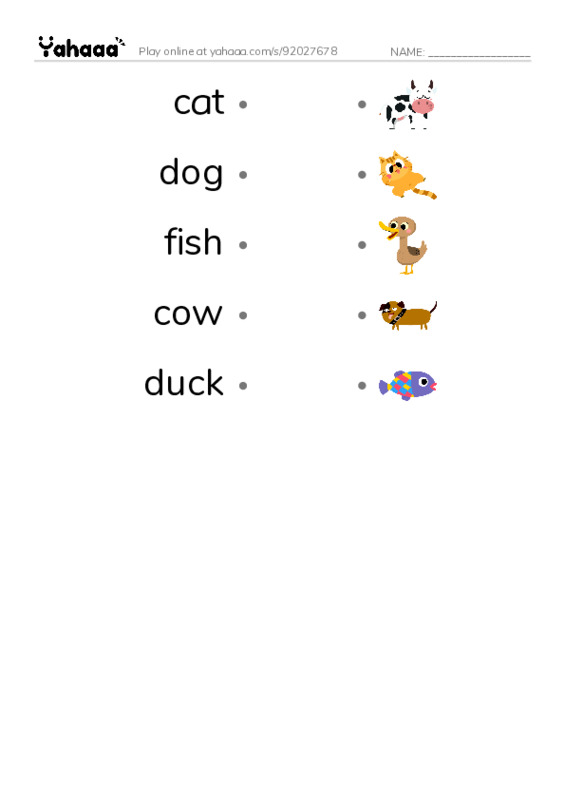 Draw a line to match worksheet for Animal