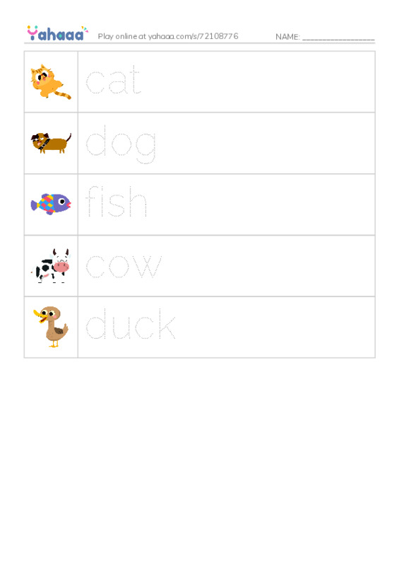 Picture and word rows worksheet for Animal