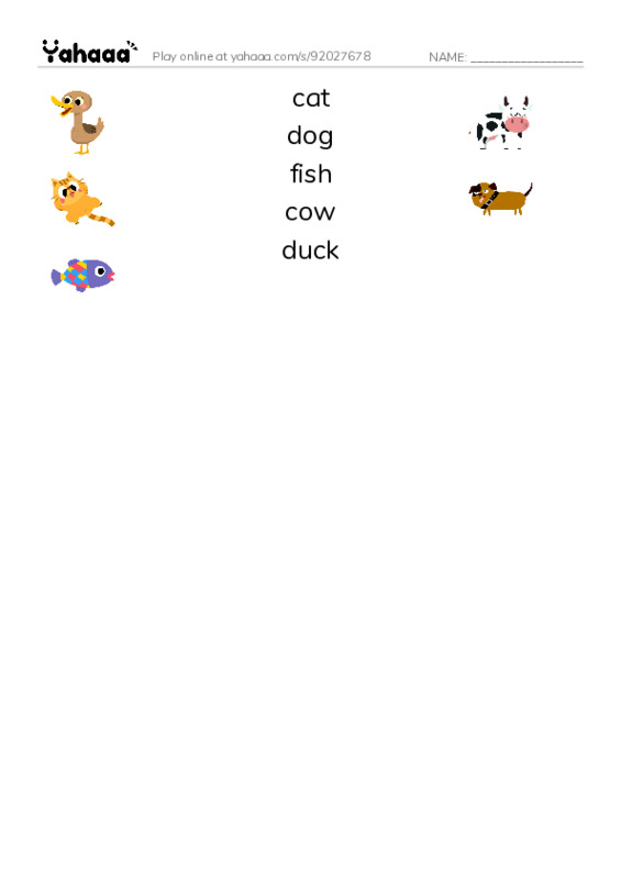 Match both sides worksheet for Animal