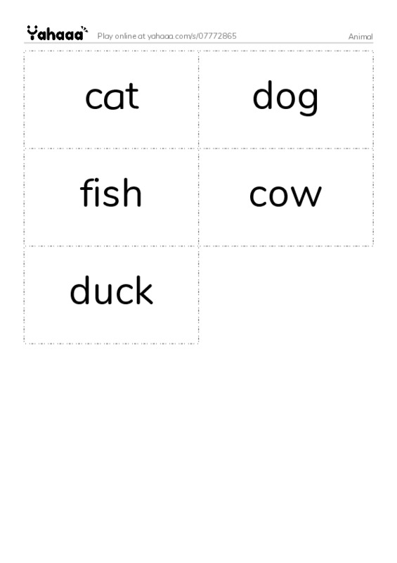 Word flashcards worksheet for Animal