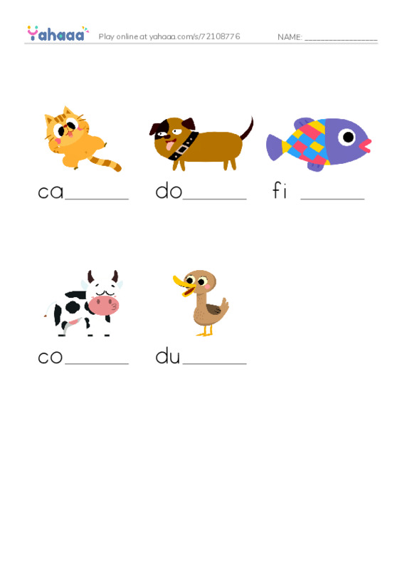 Finish the word worksheet for Animal