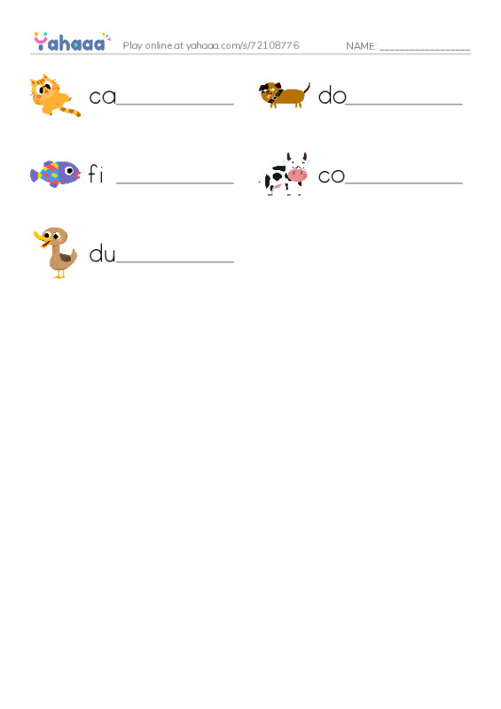 Write the word rows worksheet for Animal