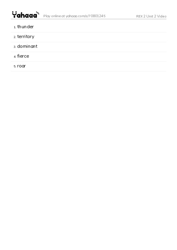 Word list with meanings worksheet for REX 2 Unit 2 Video