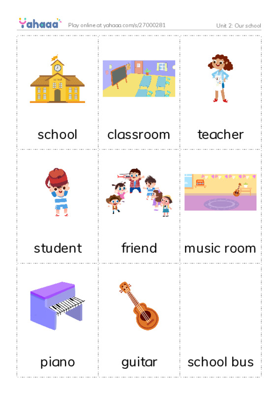 Picture flashcards worksheet for Unit 2: Our school