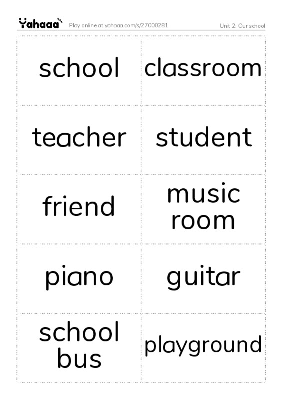 Word flashcards worksheet for Unit 2: Our school